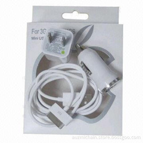 Portable 3-in-1 Car Charger for iPhone 4/3G/3GS, RoHS Mark